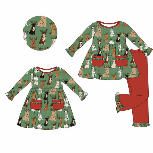 25.5.17 custom each style moq 5eta 4-6week Sibling Sisters Christmas deer baby girl long sleeve pants sets and dress match family design