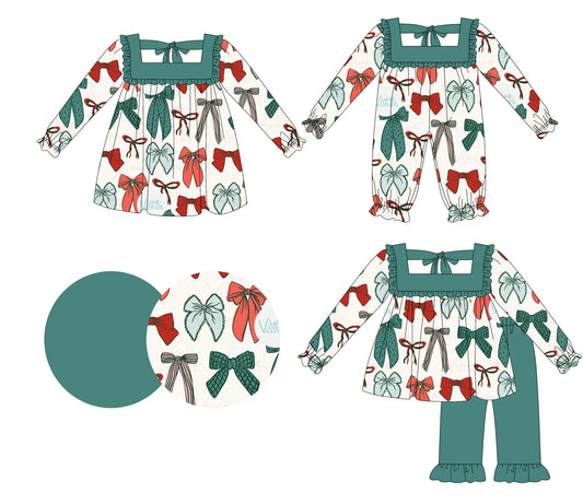 25.5.14 custom each style moq 5eta 4-6week Sibling Sisters bow baby girl long sleeve pants sets and dress and rompers match family design