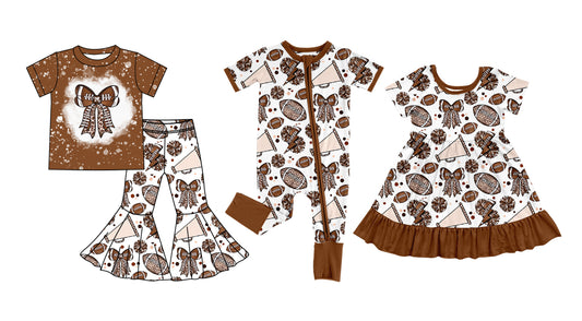 25.9.25 custom each style moq 8 eta 6-8week Sibling Sisters rugby baby girl short sleeve pants sets and dress and rompers match family design