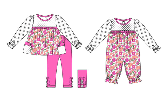 25.5.22 custom each style moq 5eta 4-6week Sibling Sisters floral pumpkin baby girl long sleeve pants sets and rompers match family design