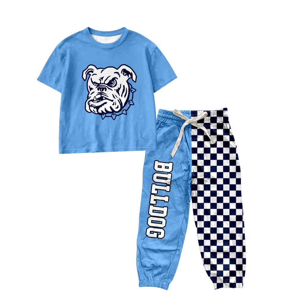 custom moq 5 mix size MSD071108 Baby Kids Short Sleeve Shirt Plaid Patchwork Long Pants Team Set