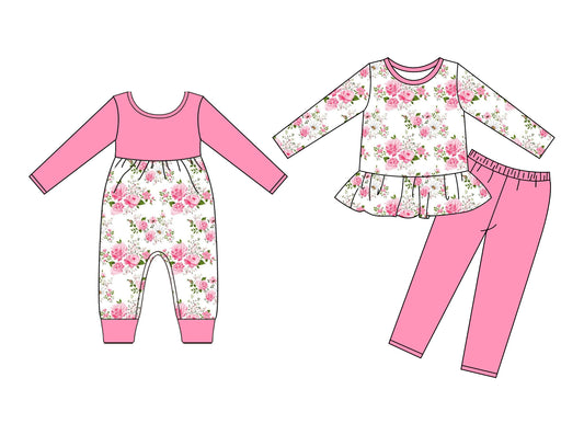 25.9.9 custom each style moq 5eta 4-6week Sibling Sisters floral baby girl clothes long sleeve pants sets and romper match family design