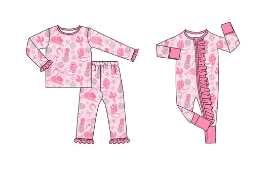 25.8.27 custom each style moq 5eta 4-6week Sibling Sisters catcus hat boots bow pink baby girl clothes long sleeve pants sets and romper match family design