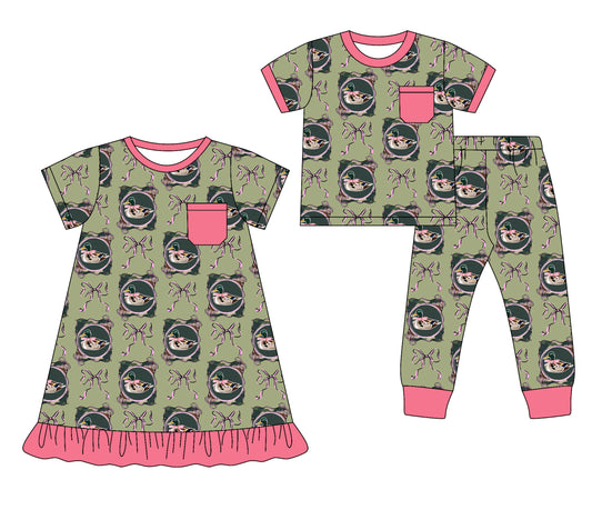 25.9.19 custom each style moq 8 eta 6-8week Sibling Sisters duck bow baby girl short sleeve pants sets and dress match family design