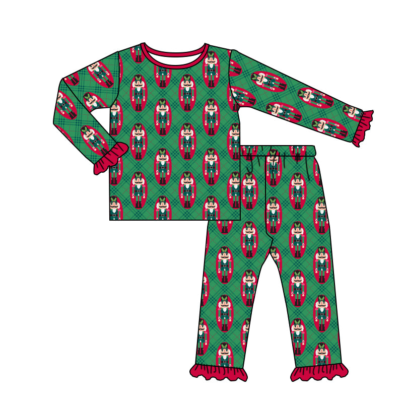 6.7 custom each style moq 5eta 4-6week Sibling Sister Christmas green baby girls pajamas sets and dress and baby romper match family design