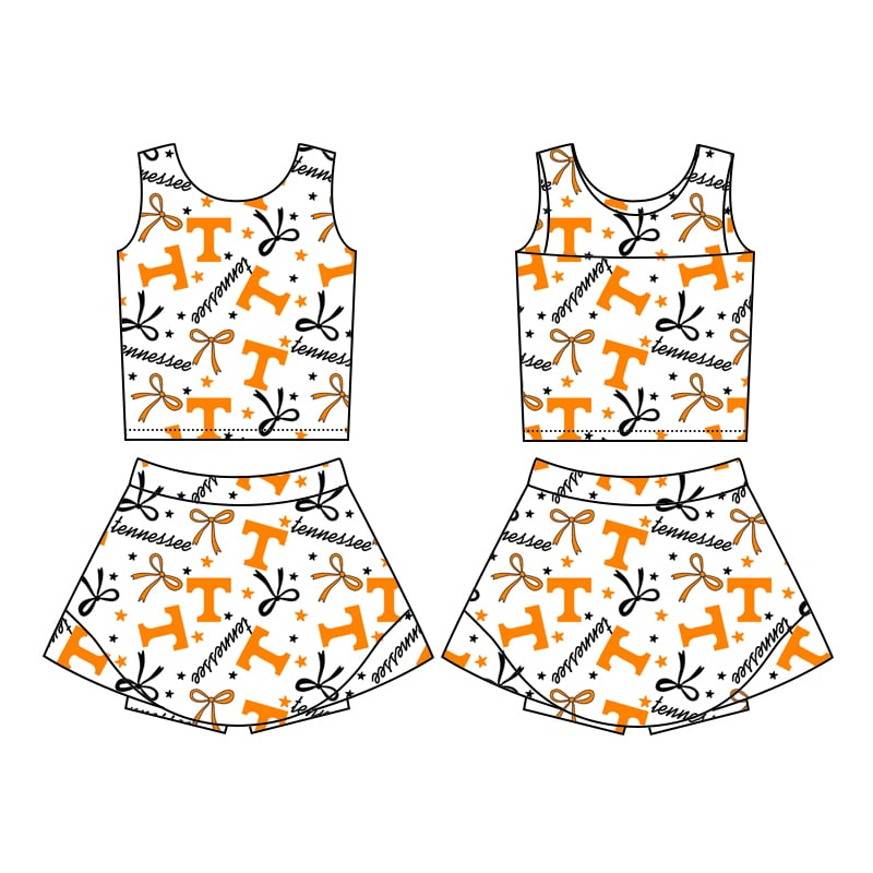 Orange letter short-sleeved shorts suit