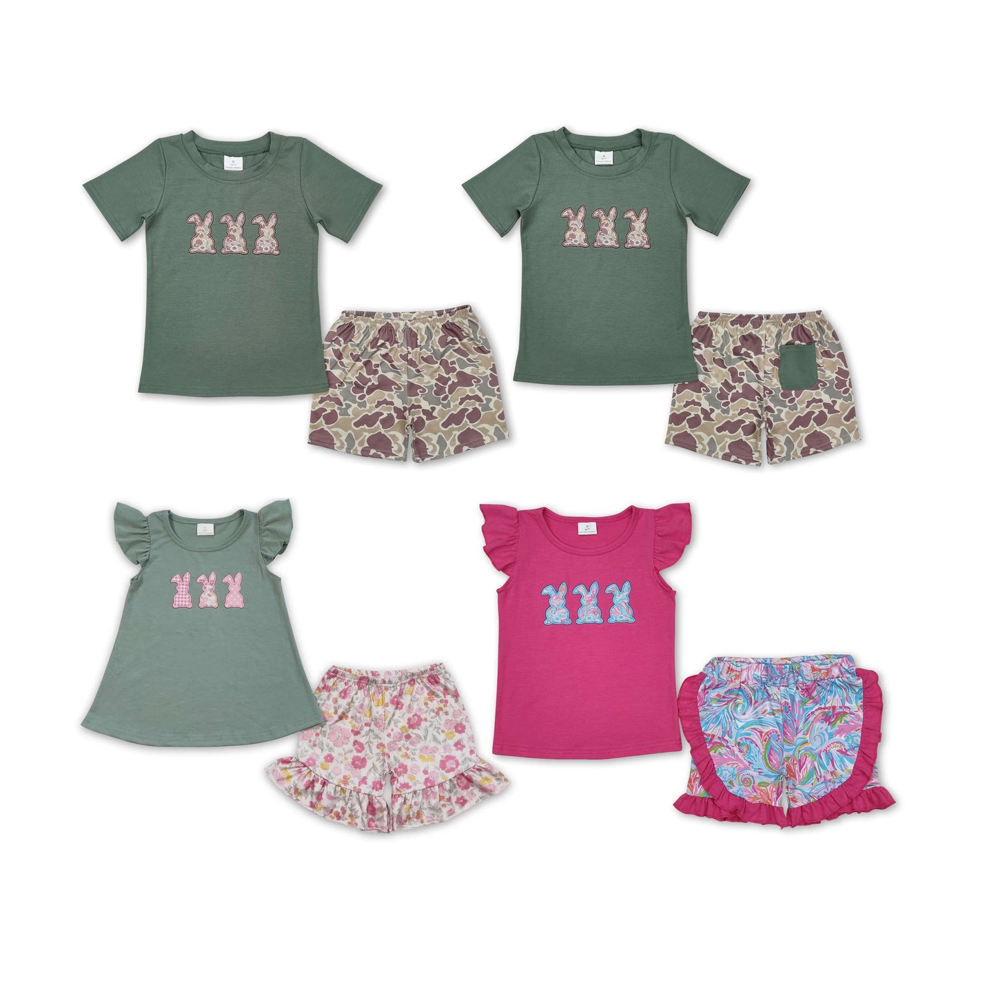 RTS Boys and girls embroidery easter Short Sleeve Shorts sets