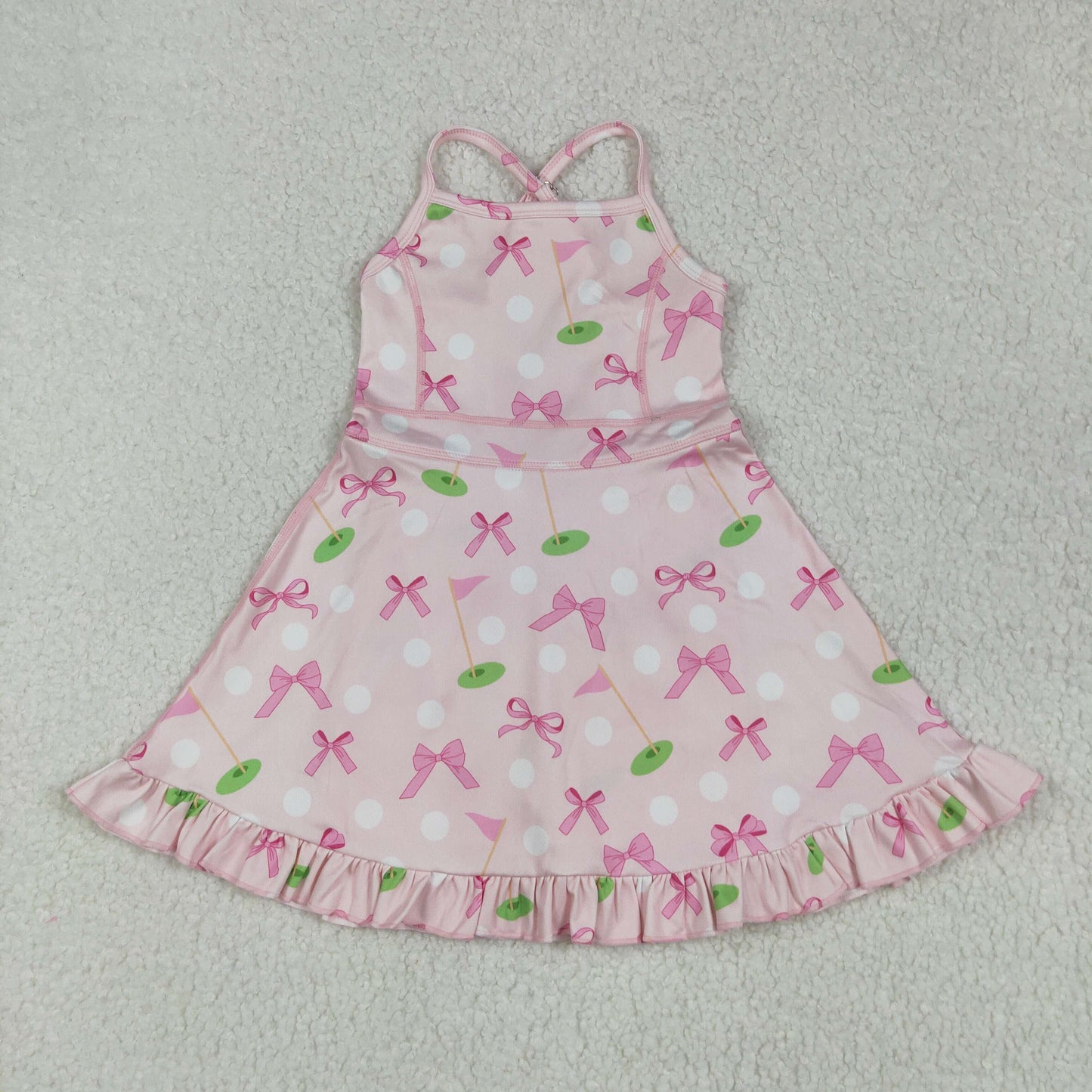 RTS NO MOQ GSD2568 Golf flag pink bow pattern yoga sleeveless dress