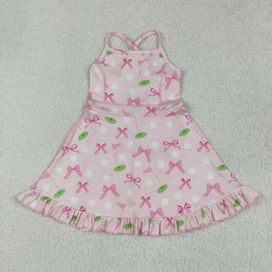 RTS NO MOQ GSD2568 Golf flag pink bow pattern yoga sleeveless dress
