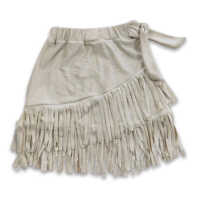 RTS NO MOQ Sibling Baby Girls Thick fabric Stripe Tassel Ruffle Skirts