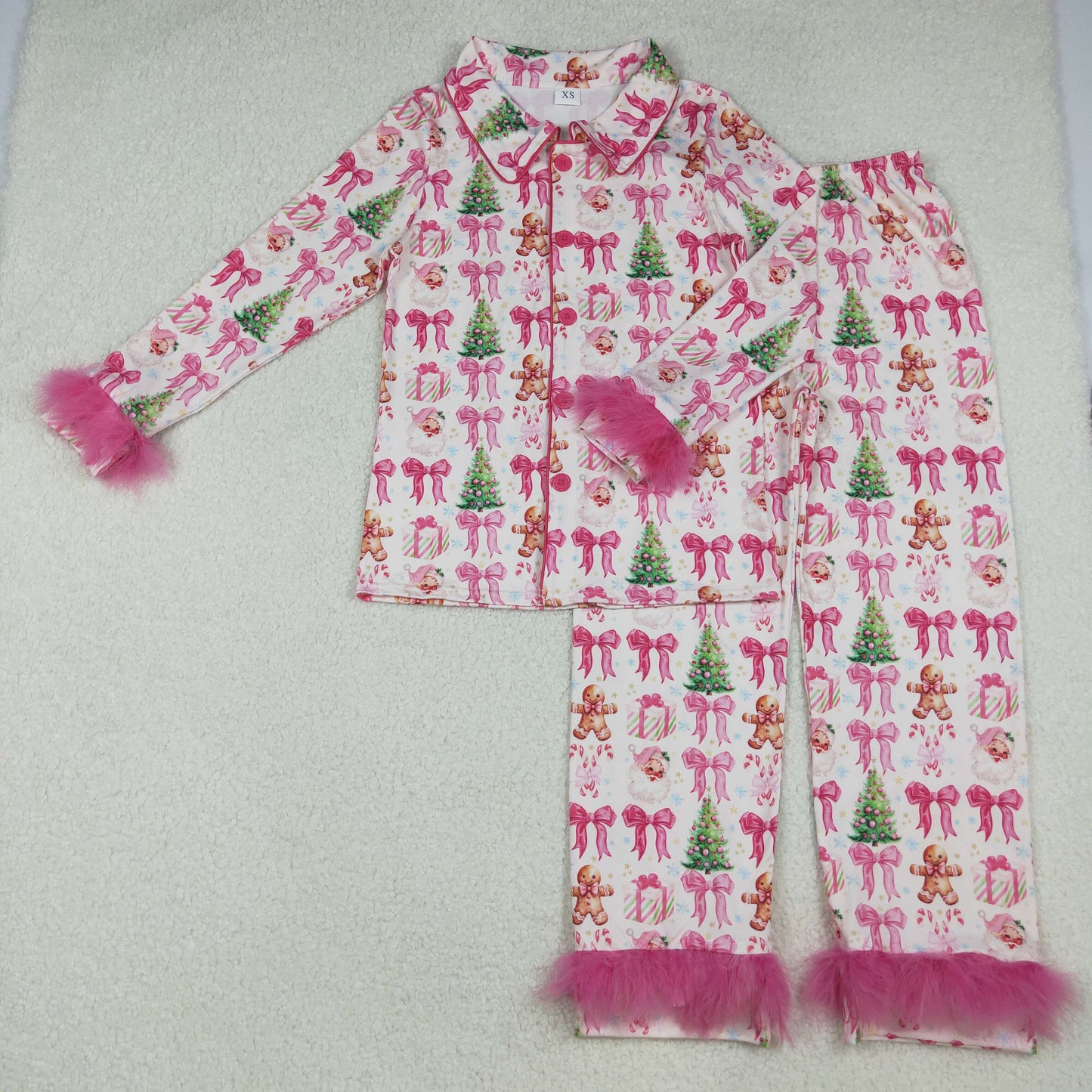 RTS NO MOQ Sibling adult clothes Christmas Plush long sleeve pants Sets