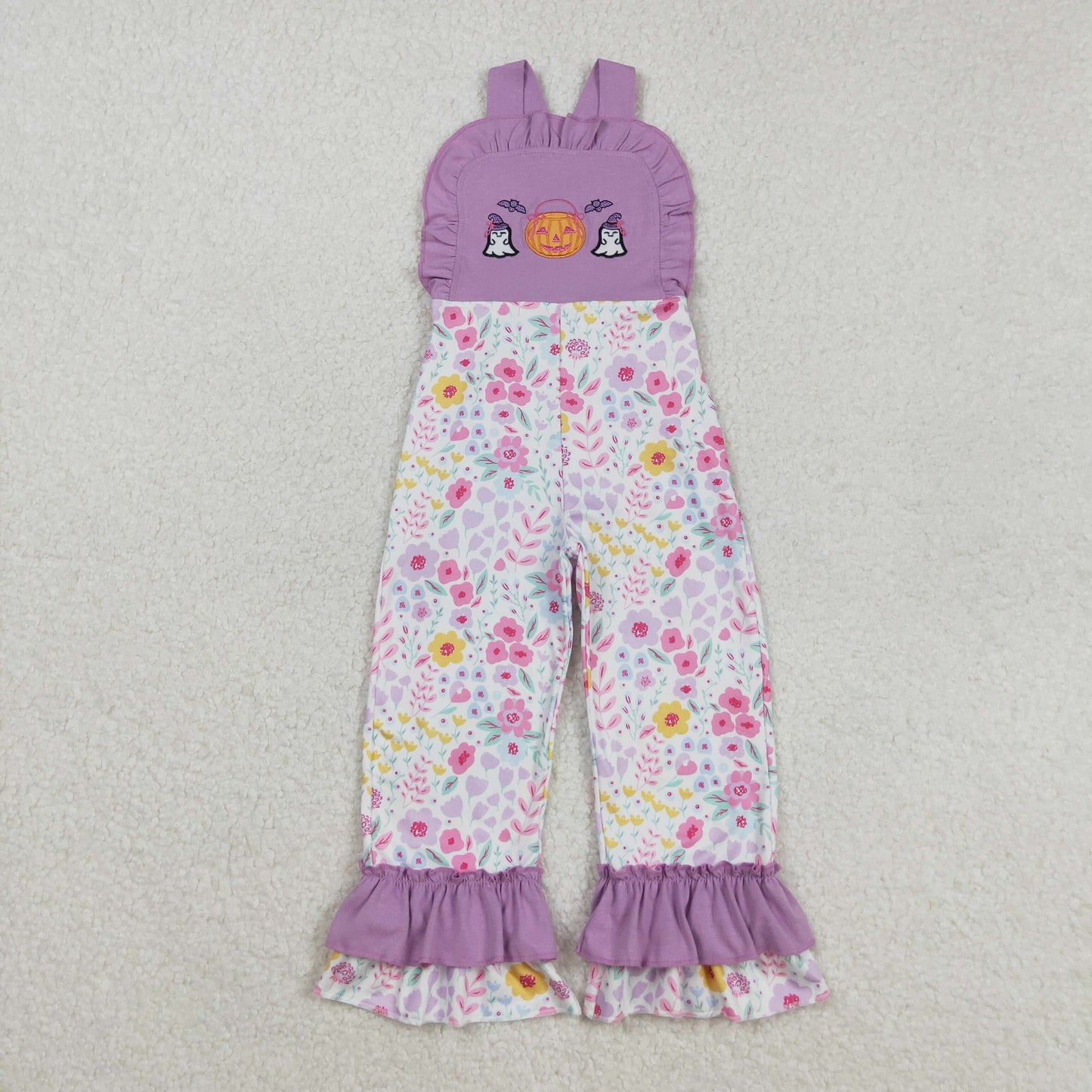 RTS NO MOQ（In Stock）SR3177 Embroidered Halloween ghost pumpkin flower purple lace suspender bodysuit