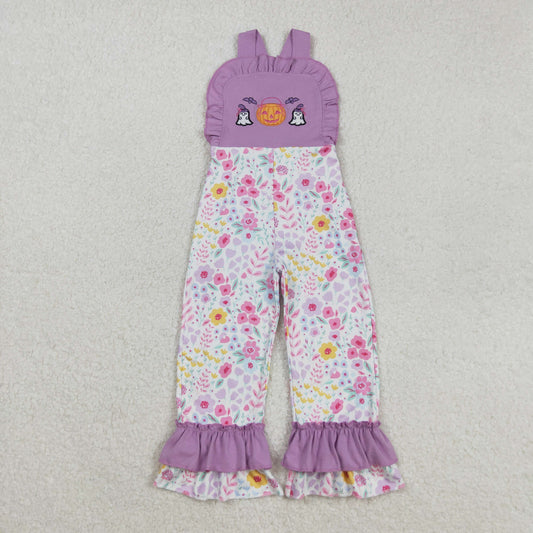 RTS NO MOQ（In Stock）SR3177 Embroidered Halloween ghost pumpkin flower purple lace suspender bodysuit