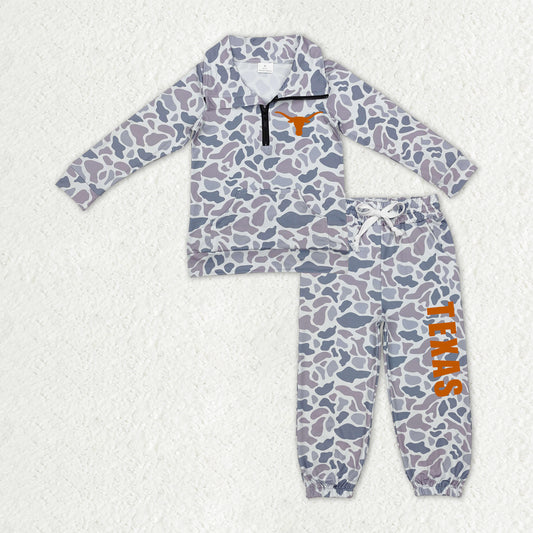 Custom moq 5 mix size milk silk summer teams baby boys clothes camouflage long sleeve pants sets-25.10.27
