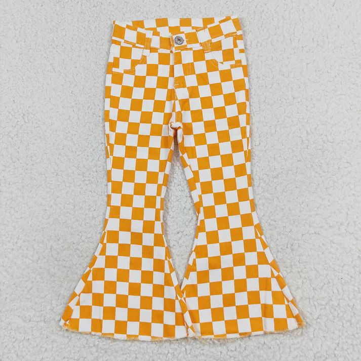 RTS NO MOQ Children's Plaid Ripped Jeans & Plaid Flared Pants