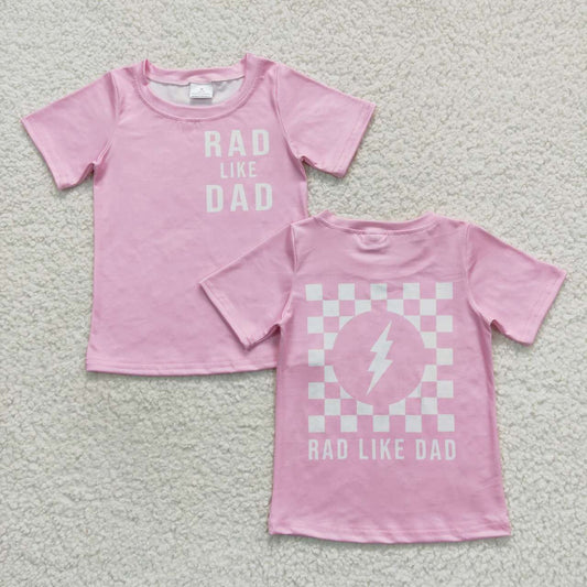 RTS NO MOQ（In Stock) rad like dad letter lightning plaid pink short-sleeved top