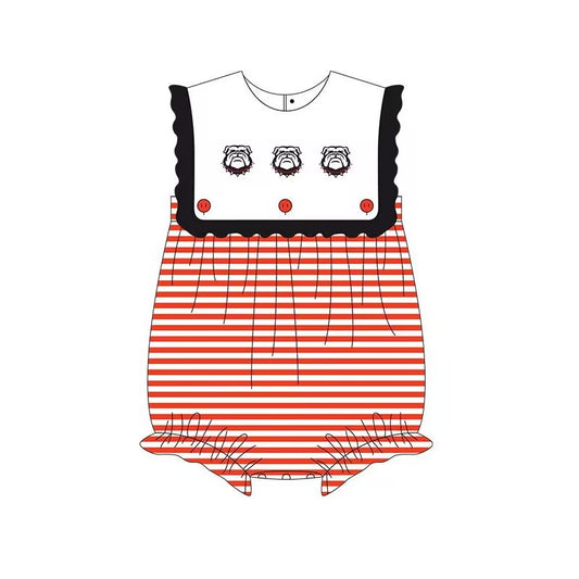 Custom MOQ 3 MIX SIZE ETA 6-7weeks Georgia baby clothes team red striped toddler girls summer romper