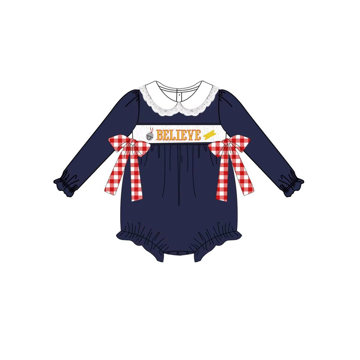 Custom moq 5 each style eta 6-7weeks baby girl clothes BELIEVE long sleeve pants set 2 and rompers 2-25.7.28