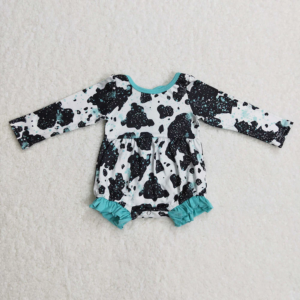 RTS NO MOQ Sibling Baby girl clothes cow pattern long-sleeved trousers suit & rompers and dress