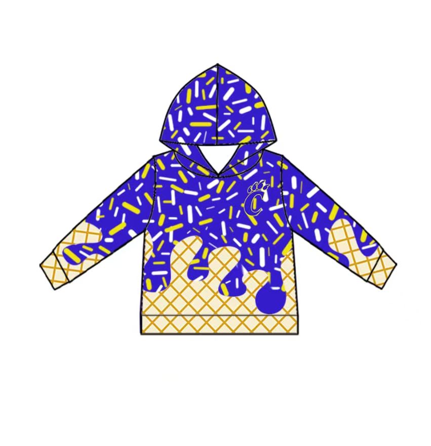 Custom moq 5 mix size milk silk baby girls clothes team Ice cream long-sleeved hoodie and shorts