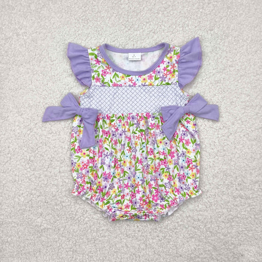RTS NO MOQ SR2928 Embroidered floral flower leaves purple flying sleeves vest jumpsuit