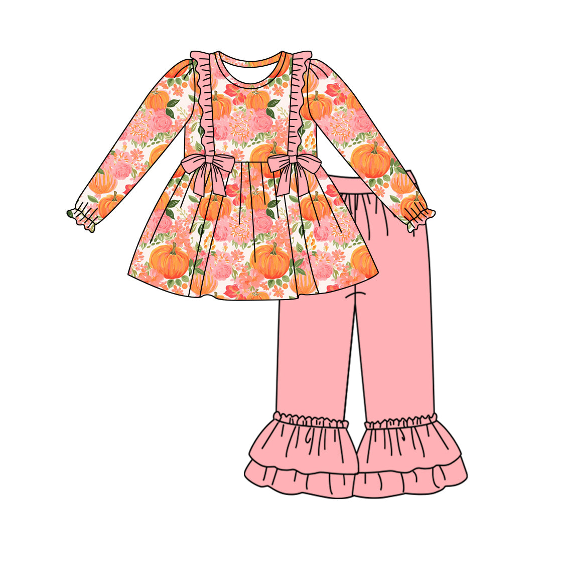 5.31 custom each style moq 5eta 4-6week Sibling Sister pumpkin floral girls outfits and romper match family design