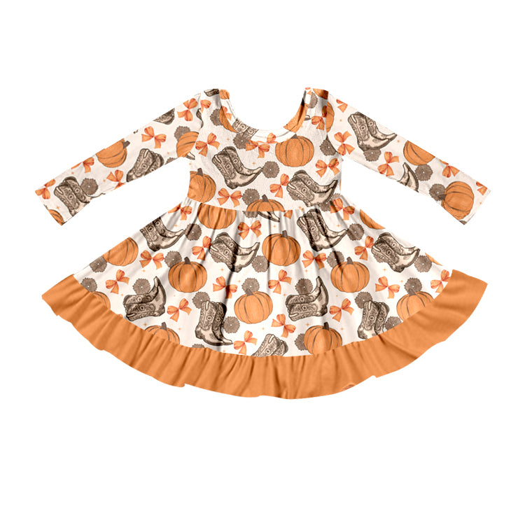 6.12 custom each style moq 5eta 4-6week Sibling Sister pumpkin orange baby girls sets and dress and baby romper match family design