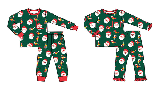 25.7.7 custom each style moq 5eta 4-6week Sibling Sisters Christmas green baby boy long sleeve pants sets 1 adn sets 2 match family design