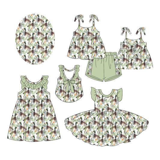3.4 custom each style moq 5eta 4-6week Sibling Sister duck baby girl short sleeve shorts sets and dress and dress 2 match design