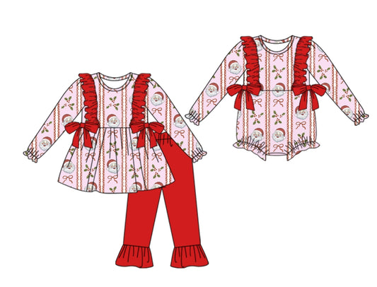 25.8.2 custom each style moq 5eta 4-6week Sibling Sister Christmas bow baby girl long sleeve pants sets and rompers match family design