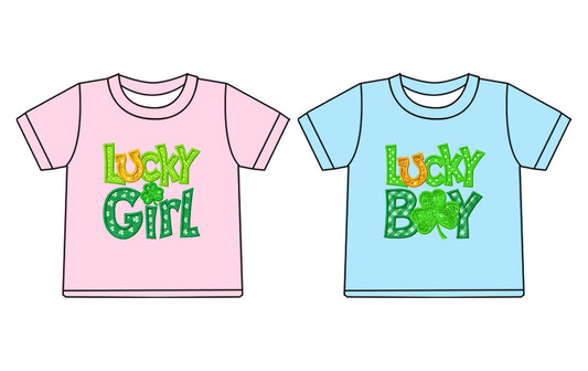 25.11.8 custom each style moq 5 eta 6-8week Sibling Sisters LUCKY baby boy short sleeve top 2 match family design