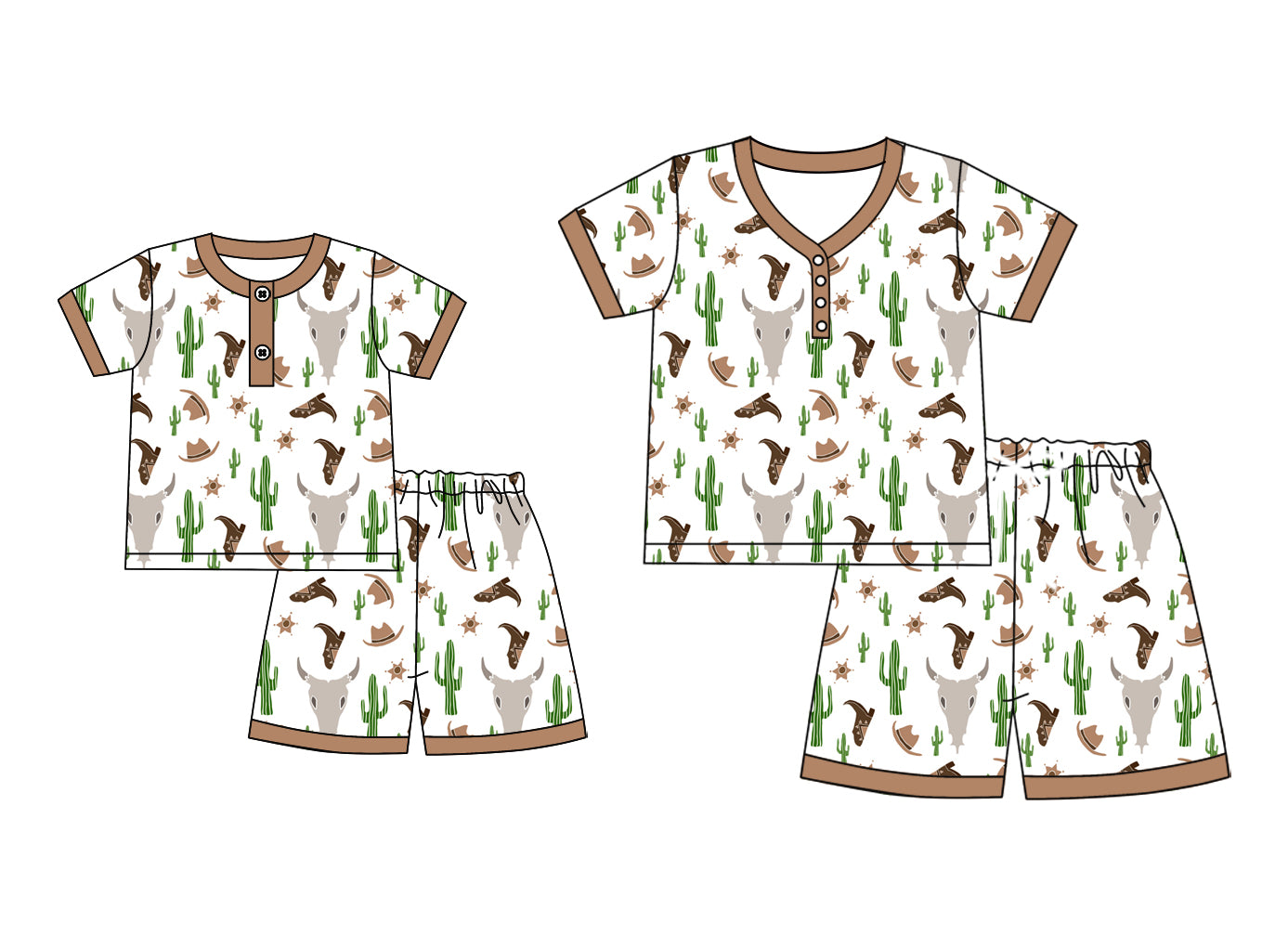 4.24 custom each style moq 5eta 4-6week Sibling Sister cow head boots hats short sleeve shorts sets and adult sets match design
