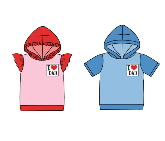 25.10.3 custom each style moq 8 eta 6-8week Sibling Sisters love dad baby girl hooded short sleeve top 2 match family design