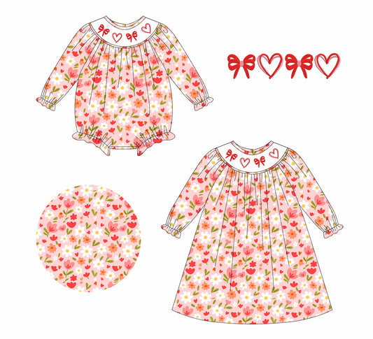 25.7.24 custom each style moq 5eta 4-6week Sibling Sisters love bow baby girl long sleeve dress and rompers match family design