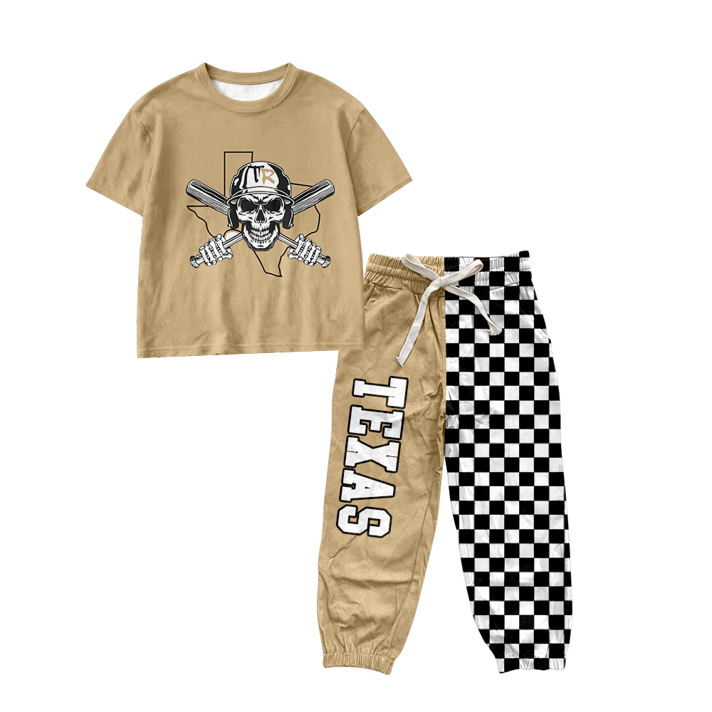custom moq 5 mix size MSD071008 Baby Kids Short Sleeve Shirt Plaid Patchwork Long Pants Team Casual Set