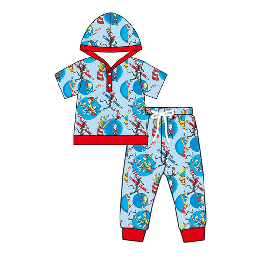 10.3 custom each style moq 5eta 4-6week baby boys clothes dr blue hooded short sleeve pants sets