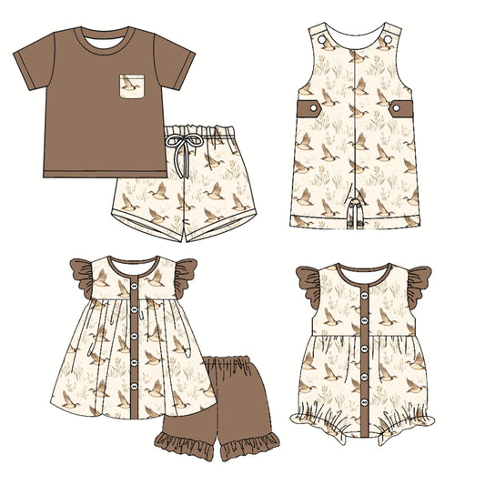 2.27 custom each style moq 5eta 4-6week Sibling Sister duck baby girl short sleeve shorts sets and sets 2 and boy romper and girl romper match design