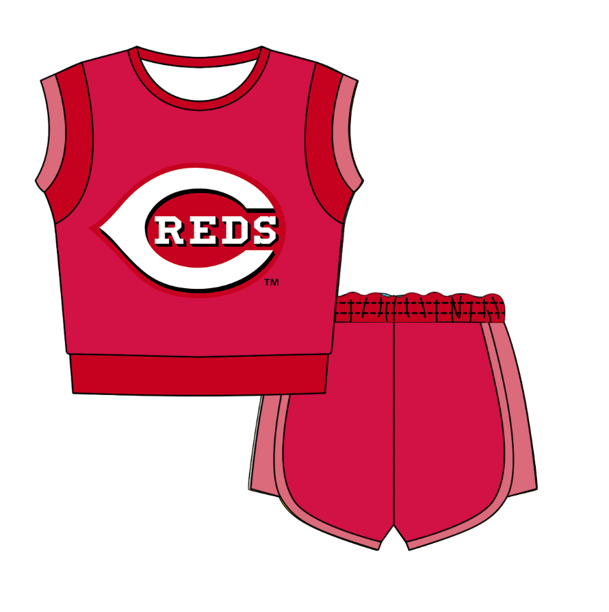 Custom moq 5 mix size milk silk summer teams Red  Sleeveless O-Neck Top And Shorts Set Cute And Comfortable Kids' Outfit