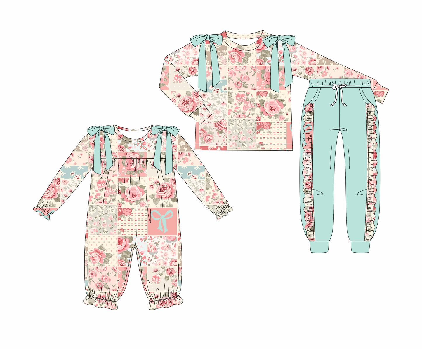 25.7.1 custom each style moq 5eta 4-6week Sibling Sisters floral baby girl long sleeve pants sets and rompers match family design