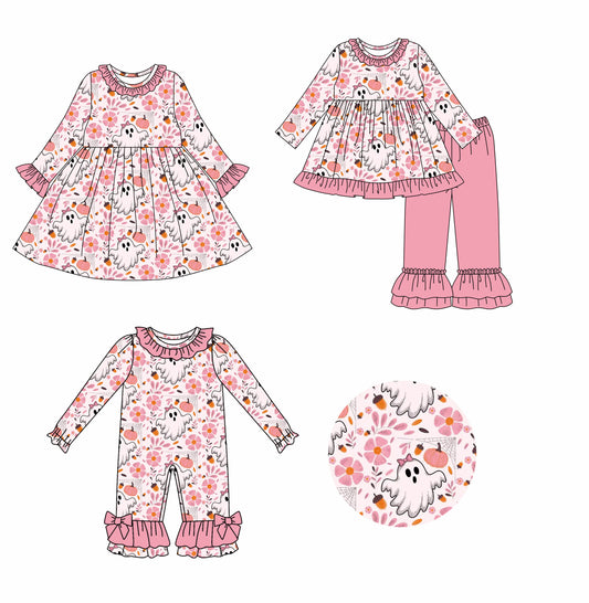 25.7.23 custom each style moq 5eta 4-6week Sibling Sisters ghost baby girl long sleeve pants sets and dress and rompers match family design