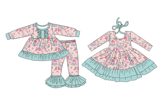 25.7.21 custom each style moq 5eta 4-6week Sibling Sisters Christmas baby girl long sleeve pants sets and dress match family design