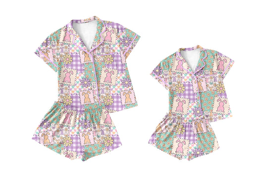 25.10.13 custom each style moq 5 eta 6-8week Sibling Sister bow bunny short sleeve shorts sets and adult set match design