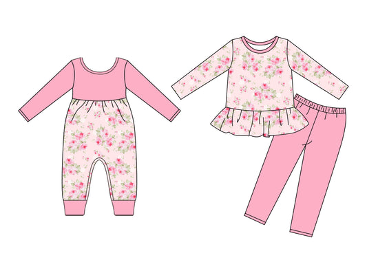 25.9.9 custom each style moq 5eta 4-6week Sibling Sisters floral baby girl clothes long sleeve pants sets and romper match family design