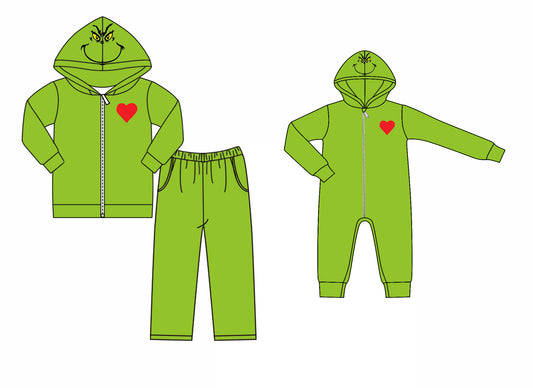25.8.14 custom each style moq 5eta 4-6week Sibling Sister Christmas green baby boy long sleeve pants sets and rompers match family design