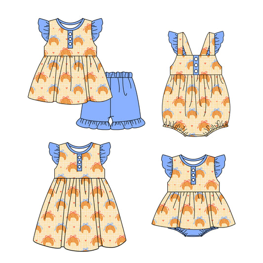 11.16 custom each style moq 5eta 4-6week Sibling Sister baby girl short sleeve shorts sets and girls romper and boy romper and dress match design