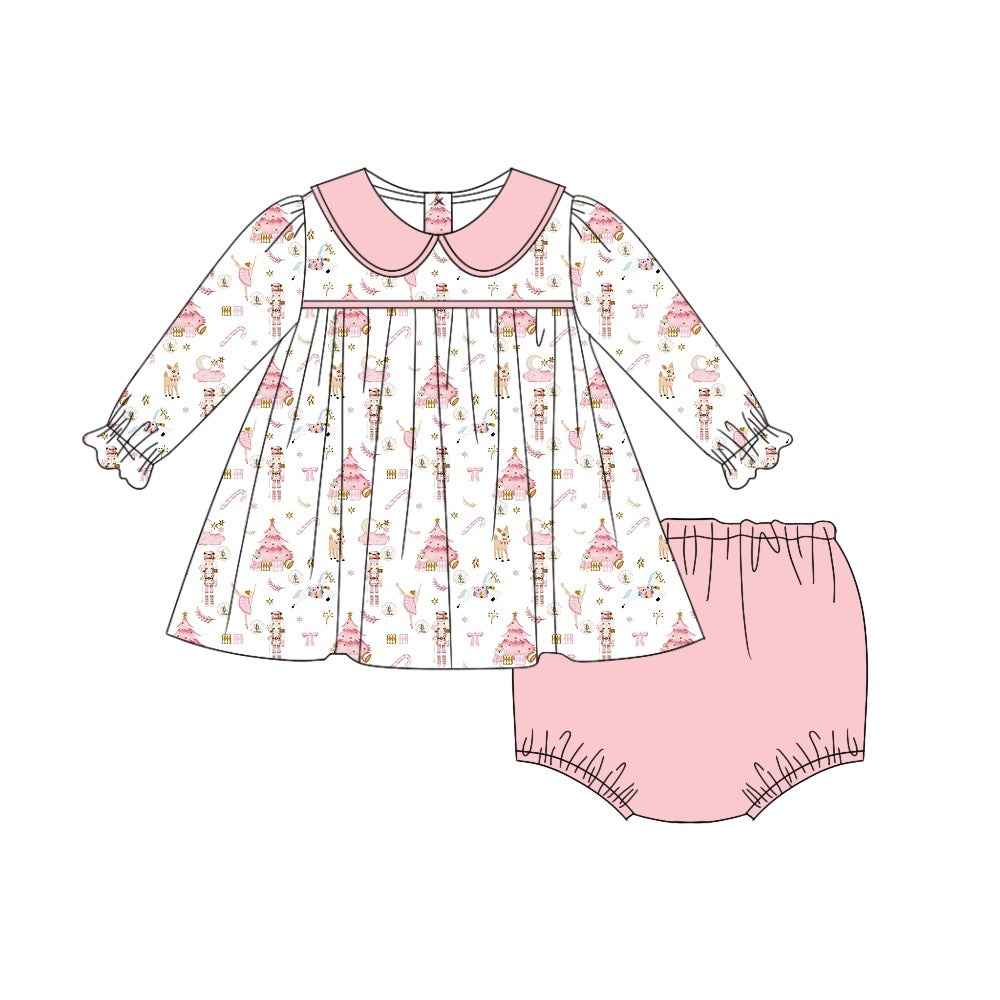 6.25 custom each style moq 5eta 4-6week Sibling Sister Christmas trees baby girls sets and dress and briefs sets match family design