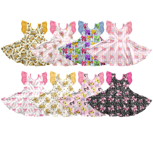 25.12.30 custom each style moq 5 eta 6-8week Sibling Sister bow baby short sleeve dresses 8 match design