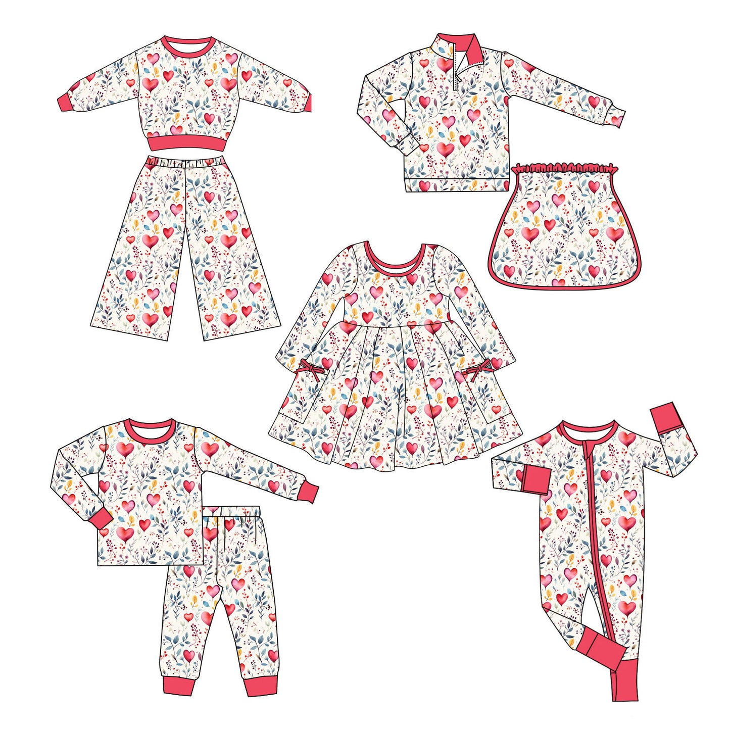 25.11.3 custom each style moq 5 eta 6-8week Sibling Sisters love floral baby girl long sleeve pants sets 2 and dress and rompers and skirts sets match family design