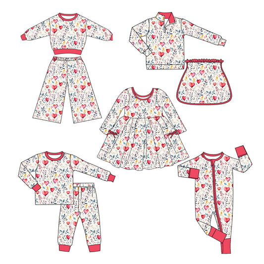 25.11.3 custom each style moq 5 eta 6-8week Sibling Sisters love floral baby girl long sleeve pants sets 2 and dress and rompers and skirts sets match family design