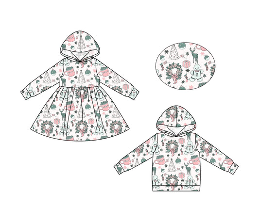 25.6.21 custom each style moq 5eta 4-6week Sibling Sisters Christmas baby girls long sleeve dress and top match family design